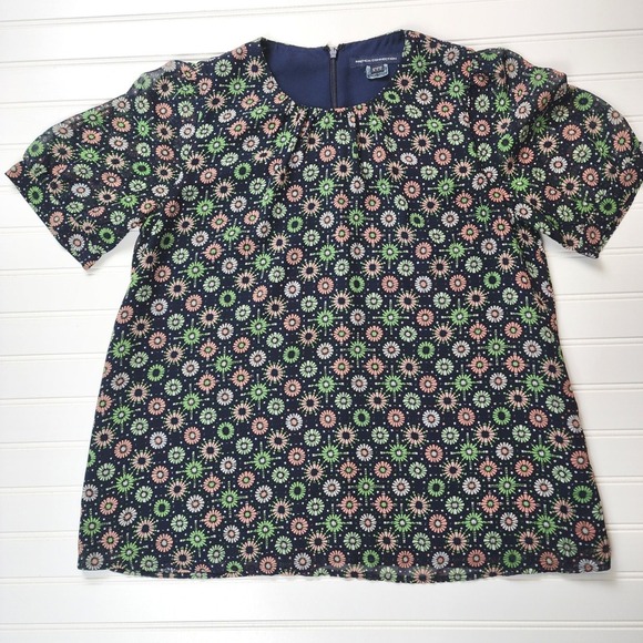 French Connection Womens Size 10 Navy Floral Print Short Sleeve Shirt - Picture 2 of 8